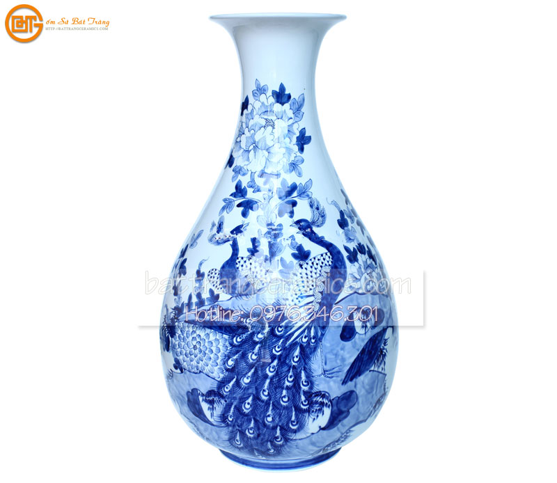 Lọ tỳ bà vẽ công hoa cao 70cm sang trọng quà tặng độc đáo 