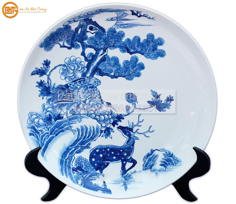 Đĩa cảnh chim hươu 38cm gốm sứ Bát Tràng trang trí độc đáo Đĩa cảnh chim hươu 38cm gốm sứ Bát Tràng trang trí độc đáo
