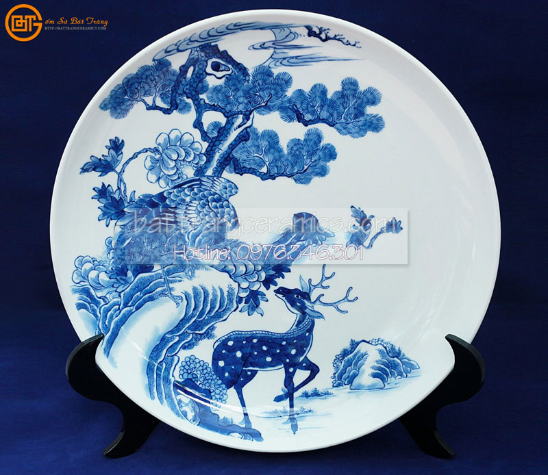 Đĩa cảnh chim hươu 38cm gốm sứ Bát Tràng trang trí độc đáo Đĩa cảnh chim hươu 38cm gốm sứ Bát Tràng trang trí độc đáo