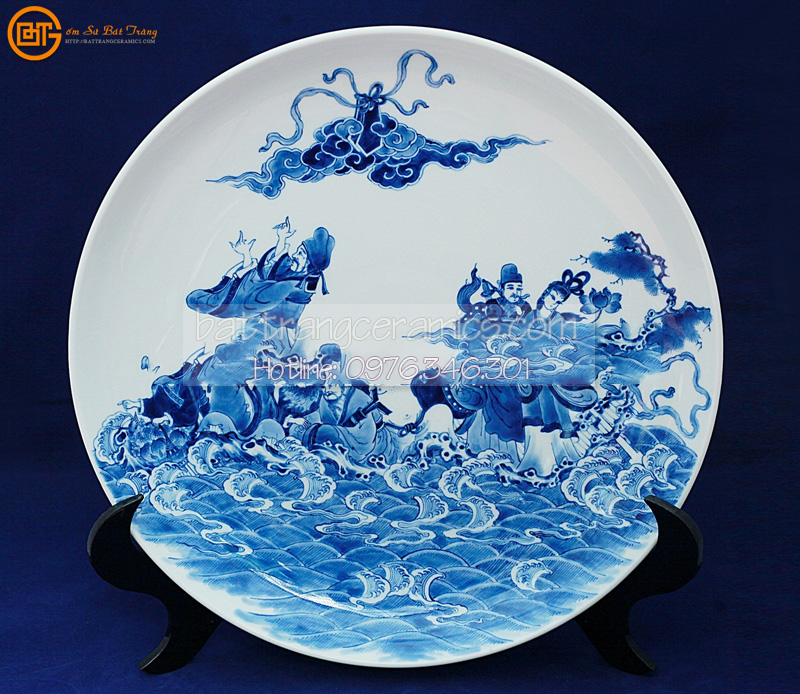 Đĩa cảnh Bát Tiên quá hải 38cm gốm sứ Bát Tràng đẹp sang trọng