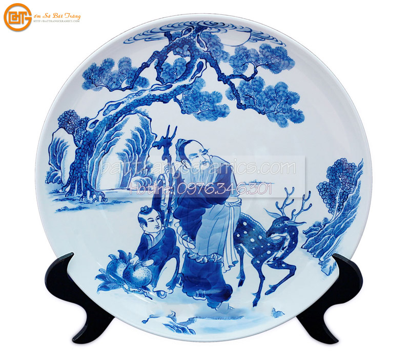 Đĩa cảnh Ông Thọ Hươu sao 38cm gốm sứ Bát Tràng đẹp phong thủy Đĩa cảnh Ông Thọ Hươu sao 38cm gốm sứ Bát Tràng đẹp phong thủy