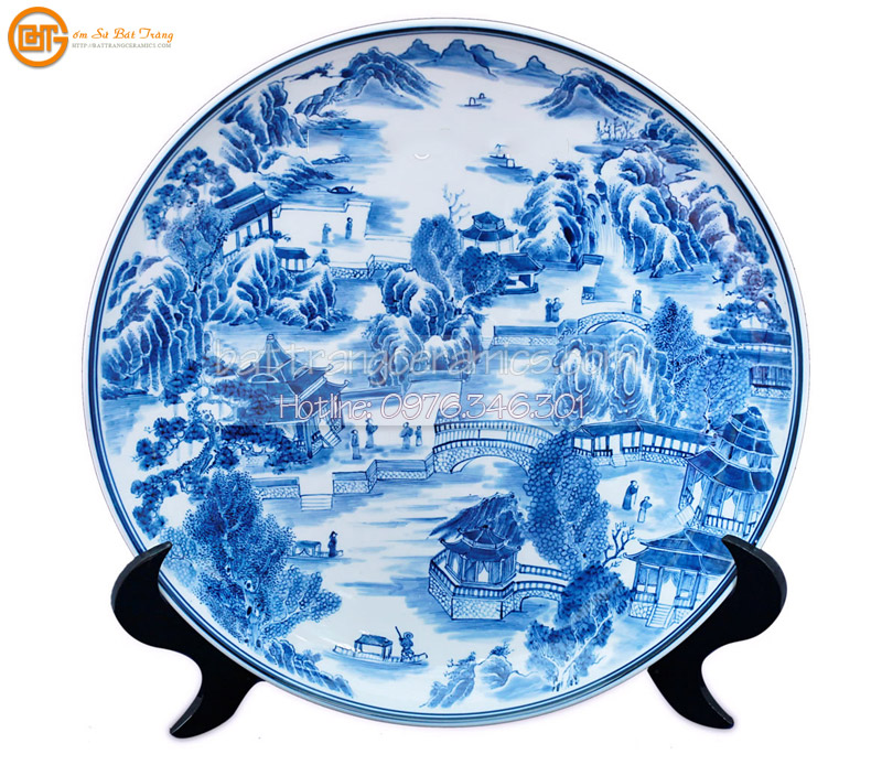 Đĩa cảnh trang trí Sơn Thủy 38cm Gốm sứ Bát Tràng đẹp độc đáo phong thủy