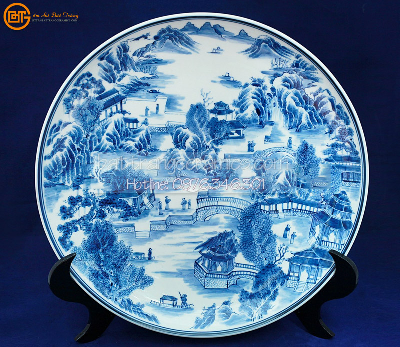Đĩa cảnh trang trí Sơn Thủy 38cm Gốm sứ Bát Tràng đẹp độc đáo phong thủy 