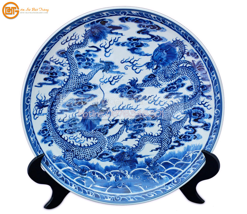 Đĩa trang trí Song Long 38cm đẹp sang trọng quà tặng độc đáo