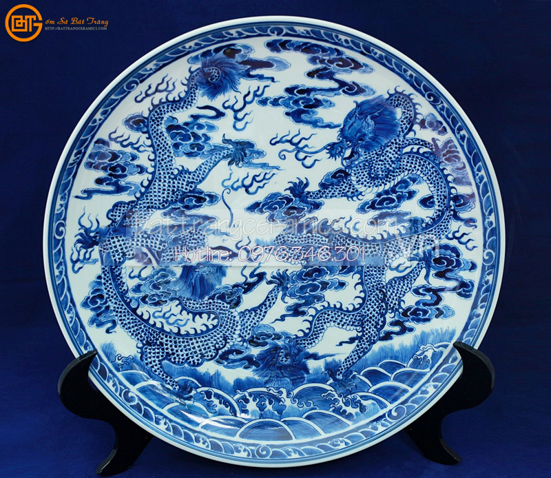 Đĩa trang trí Song Long 38cm đẹp sang trọng quà tặng độc đáo