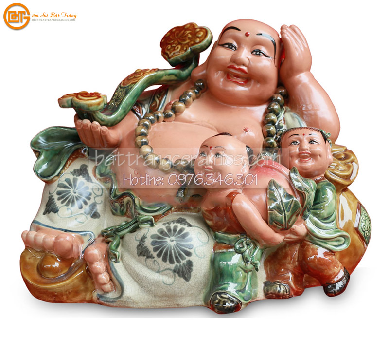 Di Lặc Trường Thọ cao 42cm men rạn cổ gốm sứ Bát Tràng chất lượng