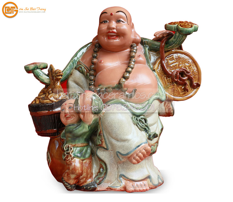 Di Lặc Vinh Hoa Phú Quý 46cm men rạn cổ gốm sứ Bát Tràng cao cấp 