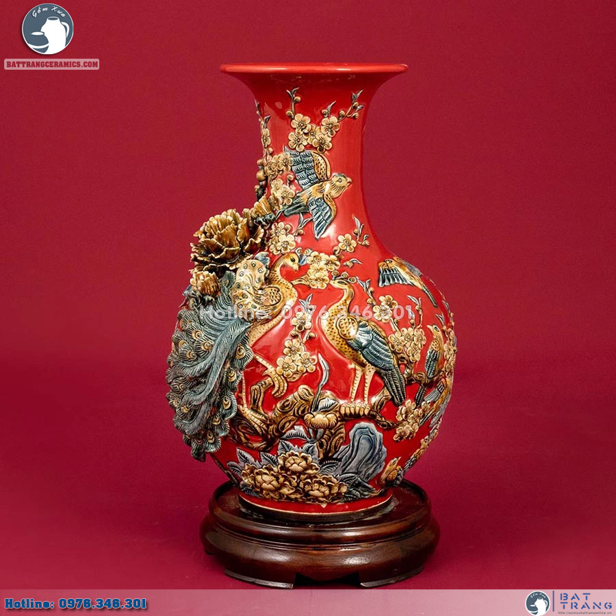 Lọ Tỏi Phú Quý Bát Tràng men Garnet sang trọng đắp nổi cao cấp