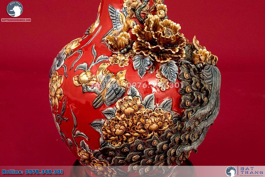Lọ Tỏi Phú Quý Bát Tràng men Garnet sang trọng đắp nổi cao cấp