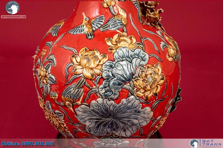Lọ Tỏi Phú Quý Bát Tràng men Garnet sang trọng đắp nổi cao cấp