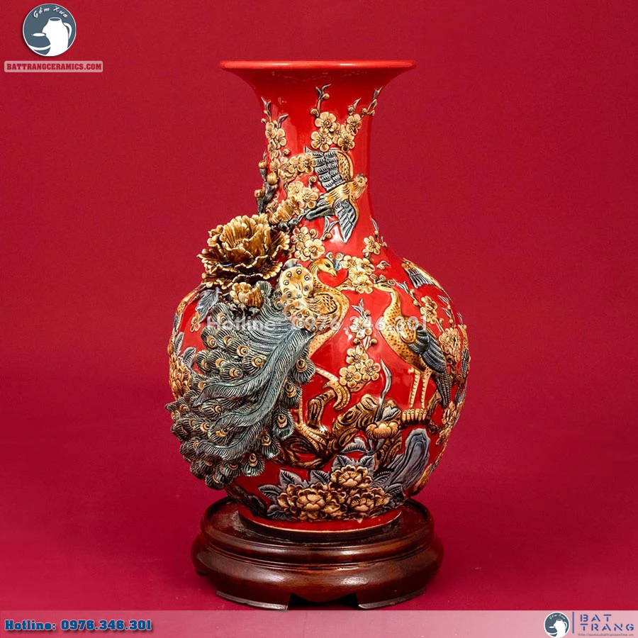 Lọ Tỏi Phú Quý Bát Tràng men Garnet sang trọng đắp nổi cao cấp 