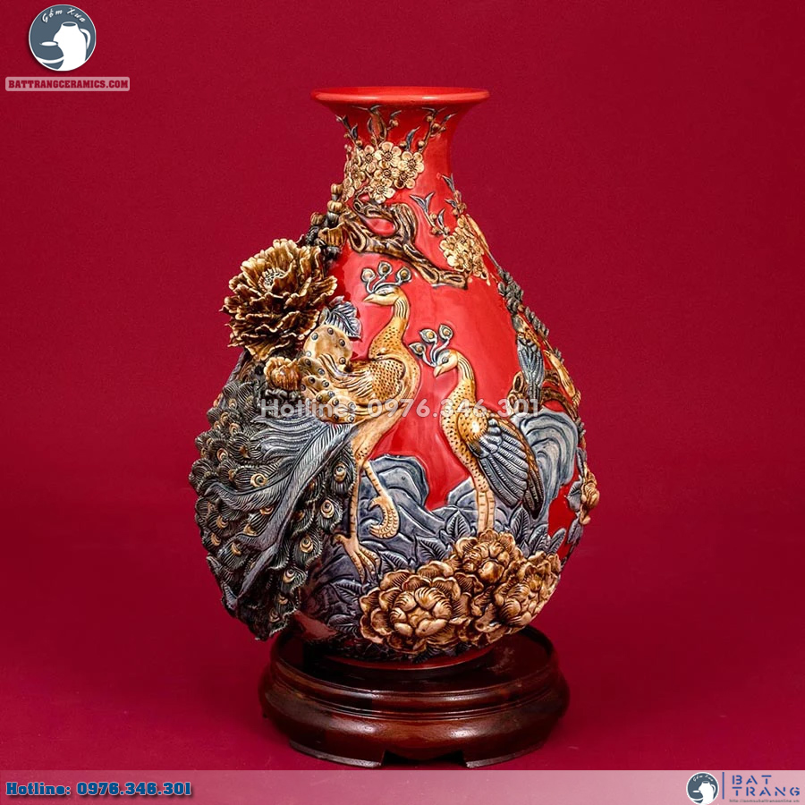 Lọ Tỳ bà Phú Quý Bát Tràng men Garnet sang trọng tặng quà