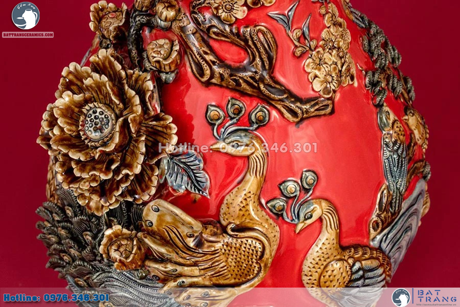 Lọ Tỳ bà Phú Quý Bát Tràng men Garnet sang trọng tặng quà