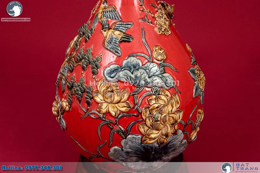 Lọ Tỳ bà Phú Quý Bát Tràng men Garnet sang trọng tặng quà
