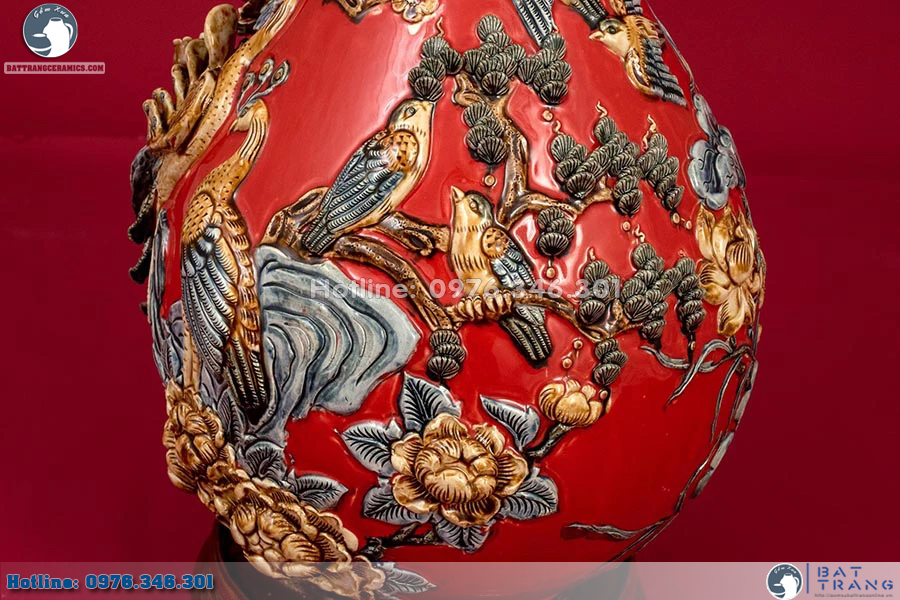 Lọ Tỳ bà Phú Quý Bát Tràng men Garnet sang trọng tặng quà