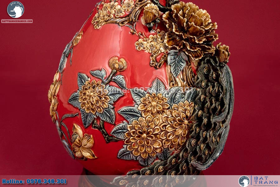 Lọ Tỳ bà Phú Quý Bát Tràng men Garnet sang trọng tặng quà