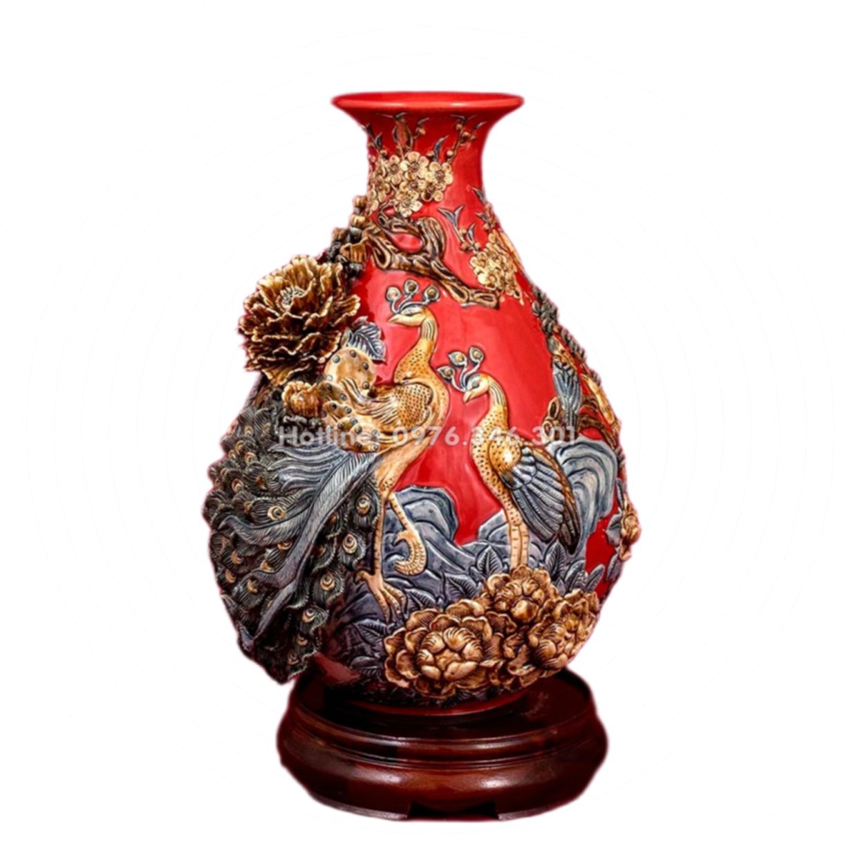 Lọ Tỳ bà Phú Quý Bát Tràng men Garnet sang trọng tặng quà 