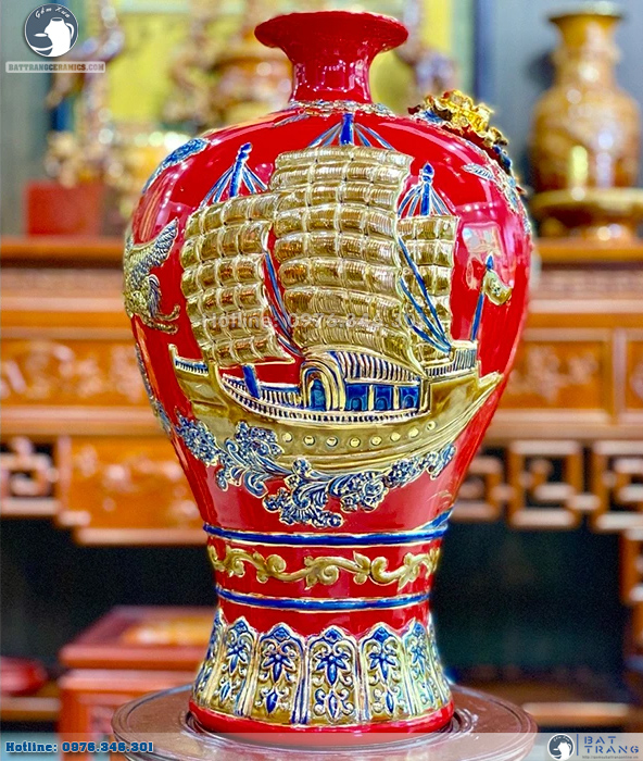Mai bình thuận buồm xuôi gió men Granit gốm Trần Độ vàng sang trọng phong thủy 