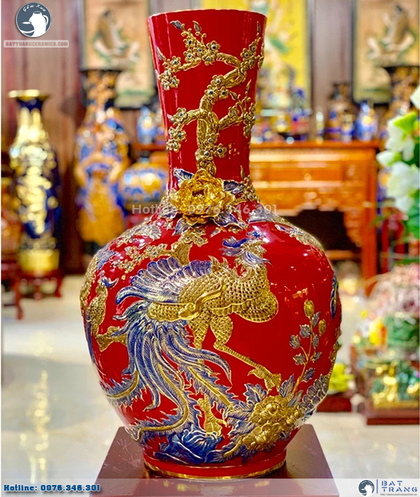 Tỏi công đào men Granet gốm Trần Độ 70cm trang trí phong thủy may mắn