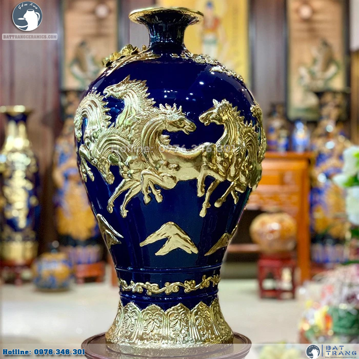Mai bình Mã đáo thành công men Coban dát vàng độc đáo bán chạy 