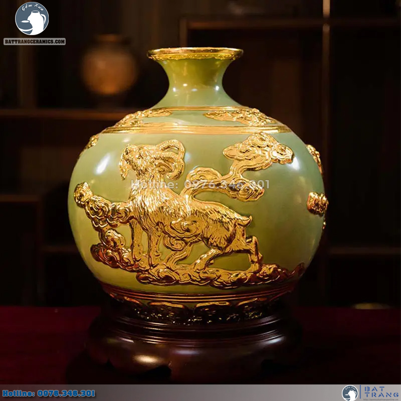 Lộc linh tam hợp xanh ngọc 38cm Phong thủy may mắn tài lộc