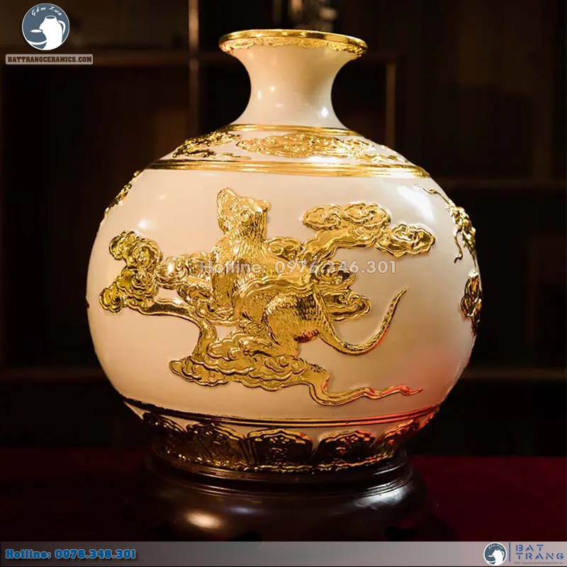 Lộc linh tam hợp Thân Tý Thìn trắng 38cm Phong thủy chiêu tài