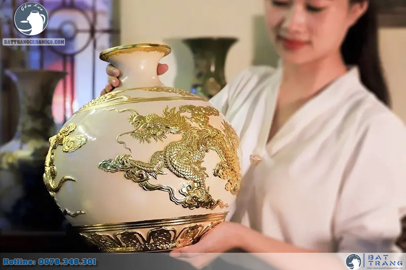 Lộc linh tam hợp Thân Tý Thìn trắng 50cm phong thủy độc đáo