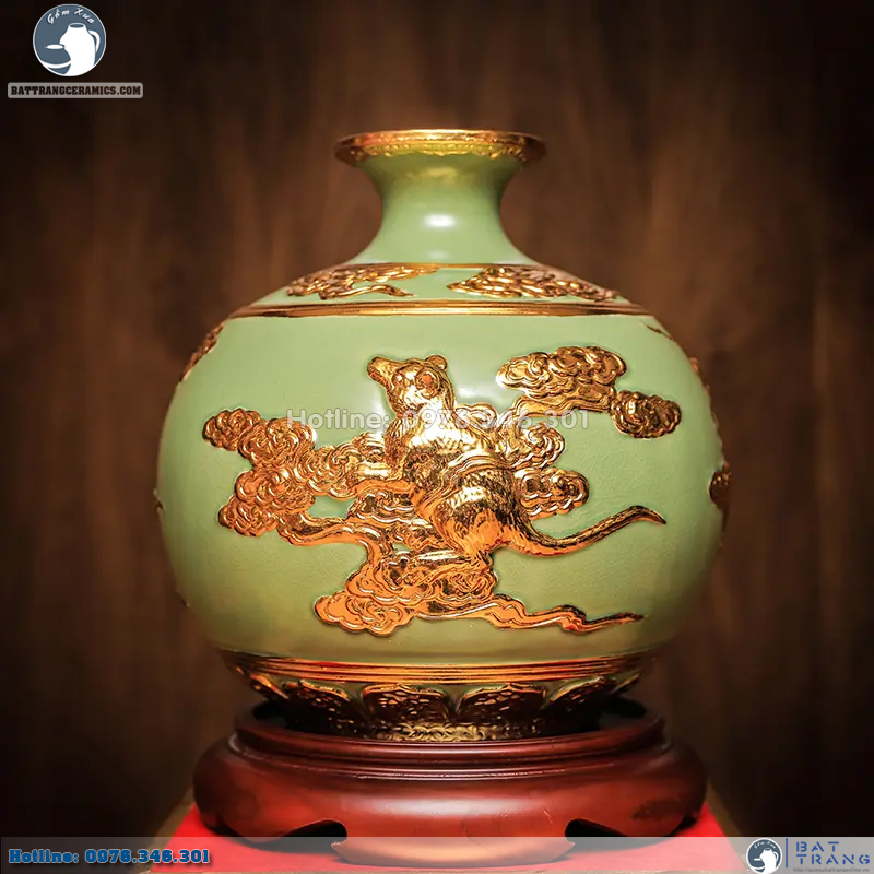 Lộc linh tam hợp Thân Tý Thìn xanh ngọc 38cm phong thủy may mắn 