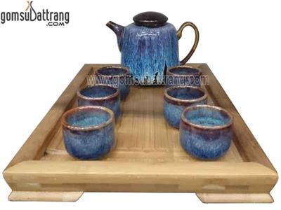 Bộ ấm chén dáng vại men hỏa biến cao cấp tặng kèm đĩa kê 