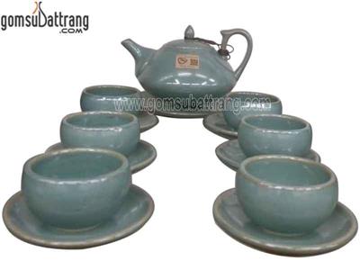 Bộ ấm chén men xanh ngọc quả hồng cao cấp nghệ nhân giá tốt 