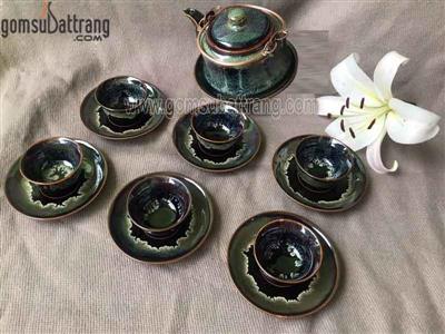 Bộ ấm chén vai vuông quai đồng men hỏa biến giá tốt hot sale 