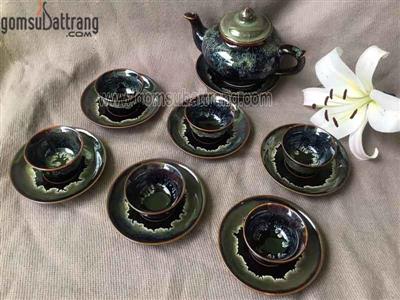 Bộ ấm chén quả hồng men hỏa biến cao cấp ấm trà đẹp sang trọng 
