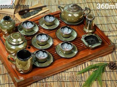 Bộ ấm chén quả hồng men vàng Bát Tràng tặng hoa phong thủy 
