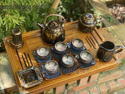 Bộ ấm chén men hổ phách hỏa biến đẹp độc đáo cao cấp 