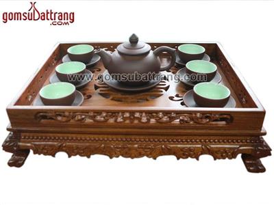 Bộ ấm chén tử sa Bát Tràng men nâu chỉ đỏ lòng xanh sang trọng giá tốt 