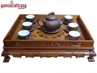 Bộ ấm chén tử sa Báo Xuân số 2 đắp nổi cao cấp sang trọng 