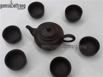 Ấm chén gốm không men màu đen dáng quả hồng quà tặng độc đáo 