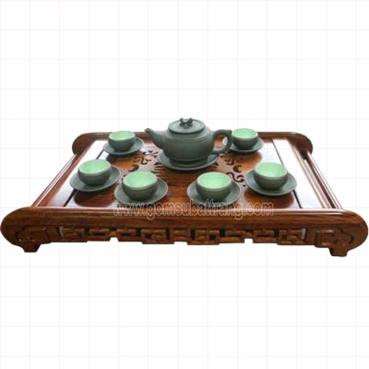 Bộ ấm chén men xanh dáng trống sang trọng giá tốt in logo 