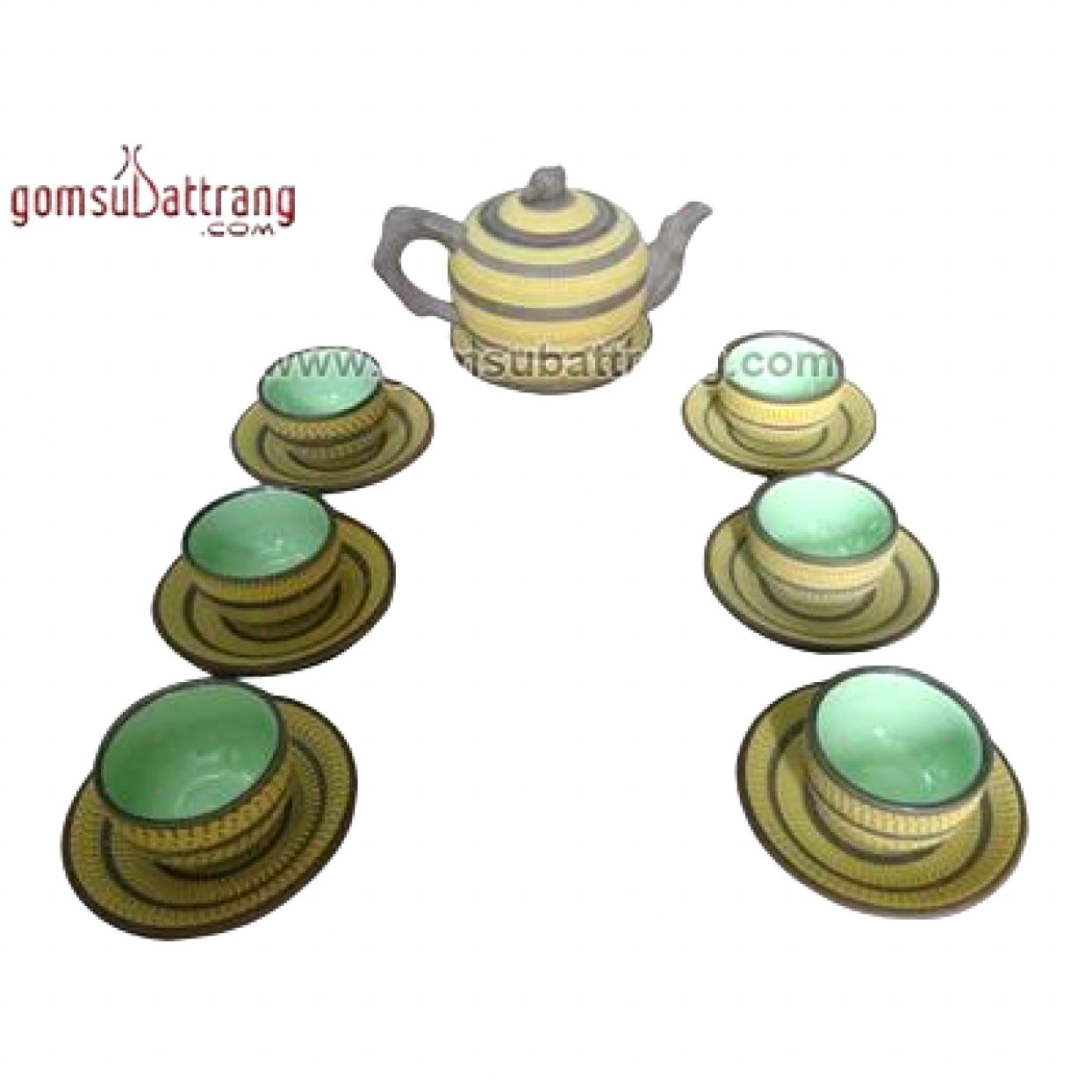 Bộ ấm chén quả đào vàng nâu sang trọng, giá tốt, in logo 