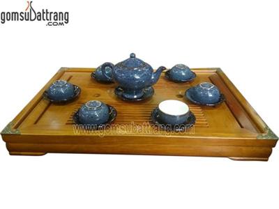 Bộ ấm chén tử sa men hỏa biến xanh độc đáo quà tặng sang trọng 