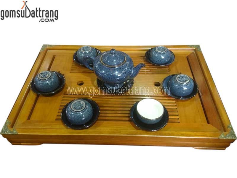 Bộ ấm chén tử sa men hỏa biến xanh độc đáo quà tặng sang trọng