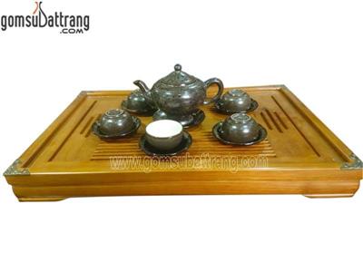 Bộ ấm chén tử sa men hỏa biến nâu sang trọng, quà tặng ý nghĩa 