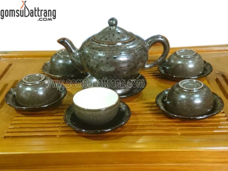 Bộ ấm chén tử sa men hỏa biến nâu sang trọng, quà tặng ý nghĩa