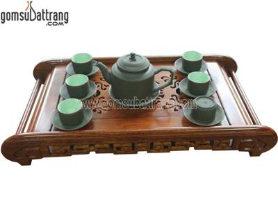 Bộ tích tử sa quai vuông men xanh nghệ nhân giá tốt tặng quà 