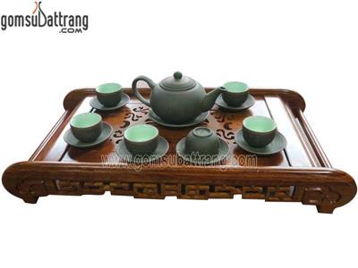 Bộ ấm chén Phúc Lộc Thọ xanh chỉ, quà tặng ý nghĩa, giá ưu đãi 