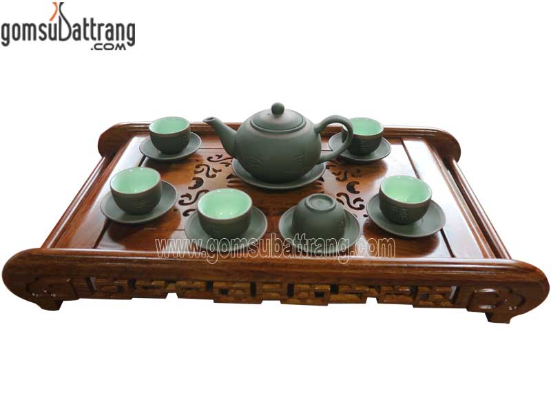 Bộ ấm chén Phúc Lộc Thọ xanh chỉ, quà tặng ý nghĩa, giá ưu đãi