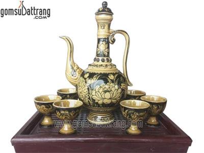 Ấm rót rượu hoa sen men vàng cao cấp quà tặng in logo 