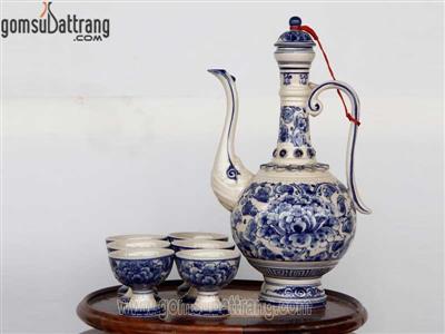Ấm rót rượu Bát Tràng hoa phù dung men trắng ngà quà tặng đẹp 