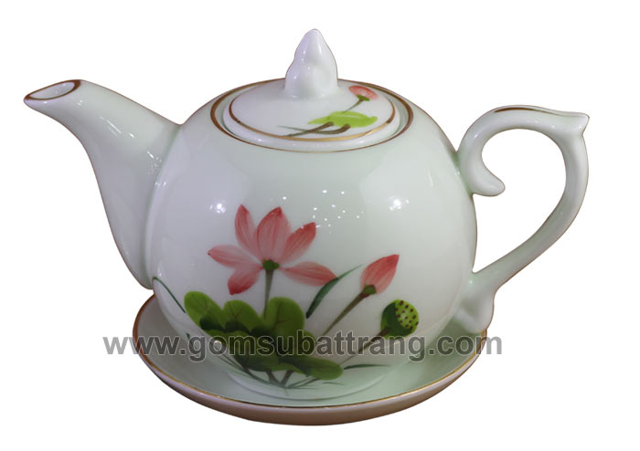 Bộ ấm trà Bát Tràng cao cấp vẽ sen xanh ngọc sang trọng tiện dụng Bộ ấm trà Bát Tràng cao cấp vẽ sen xanh ngọc sang trọng tiện dụng
