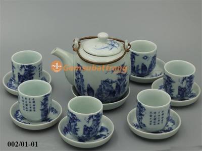 Bộ ấm chén Bát Tràng giả cổ gốm sứ cao cấp sang trọng 
